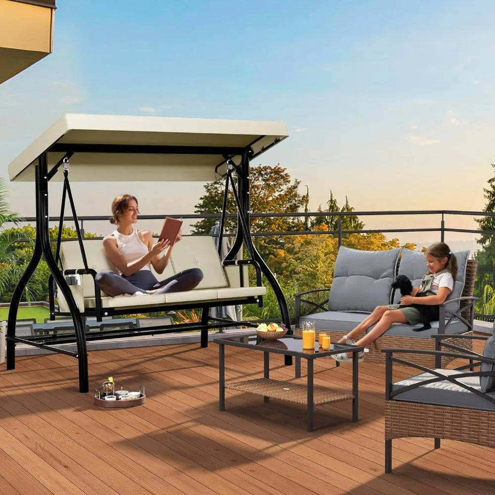 Outdoor Patio Swing Heavy Duty with Adjustable Canopy - All About Variety