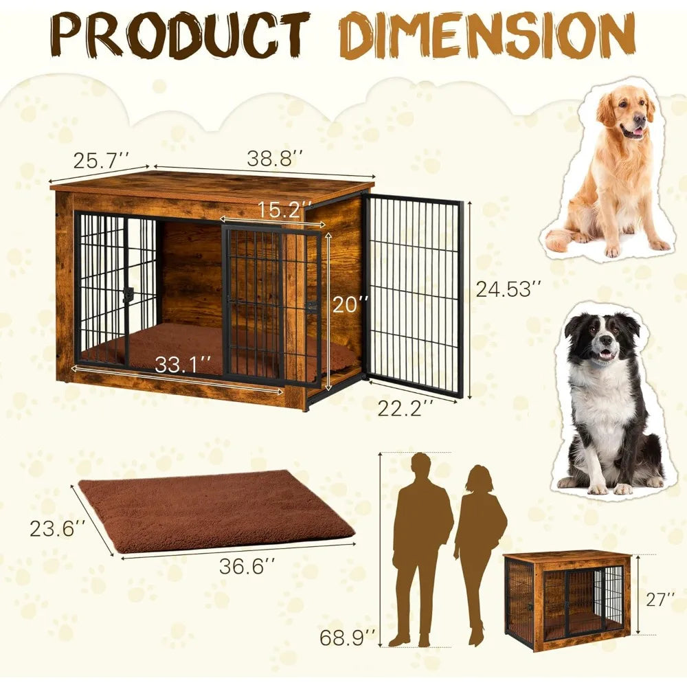 End Table Wooden Dogs Cage with Double Doors