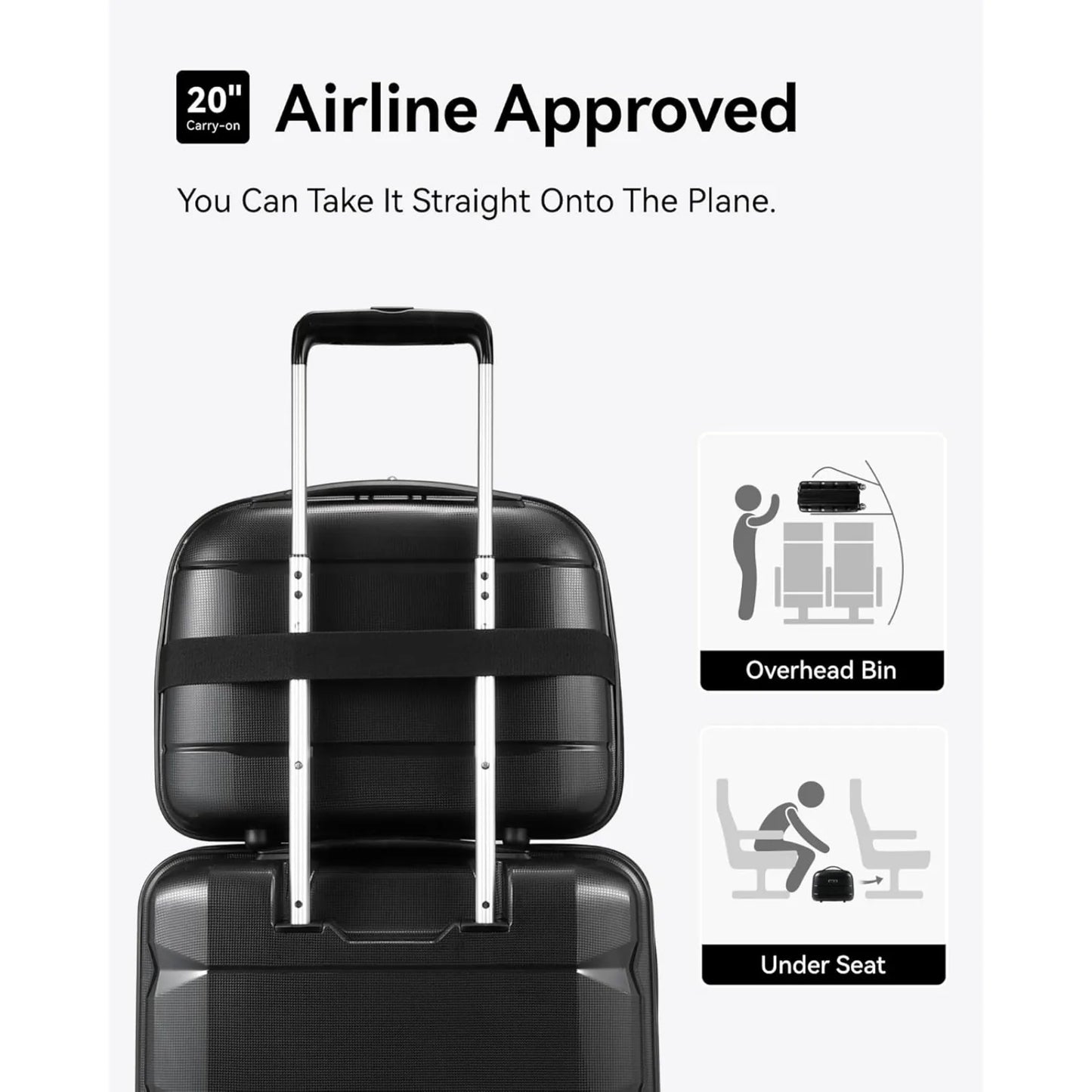 Lightweight Suitcase 2 Piece, Expandable (Black, 14/20)