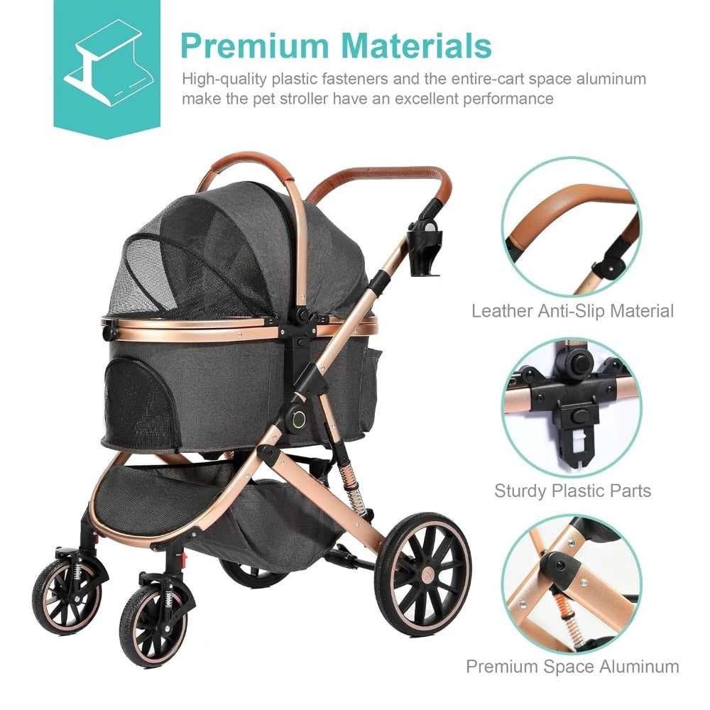 Stroller for Small Medium Dogs,Pet Stroller 3-in-1 4 Wheels Travel Jogger for Puppies Doggies Stroller with Detachable Carrier - All About Variety