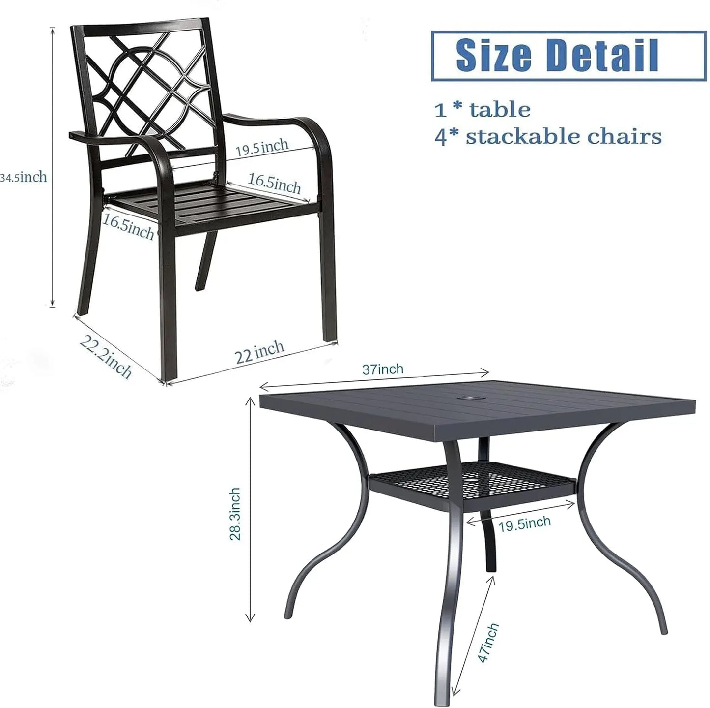 Patio Wrought Iron Outdoor Dining Chairs, Stackable Chairs