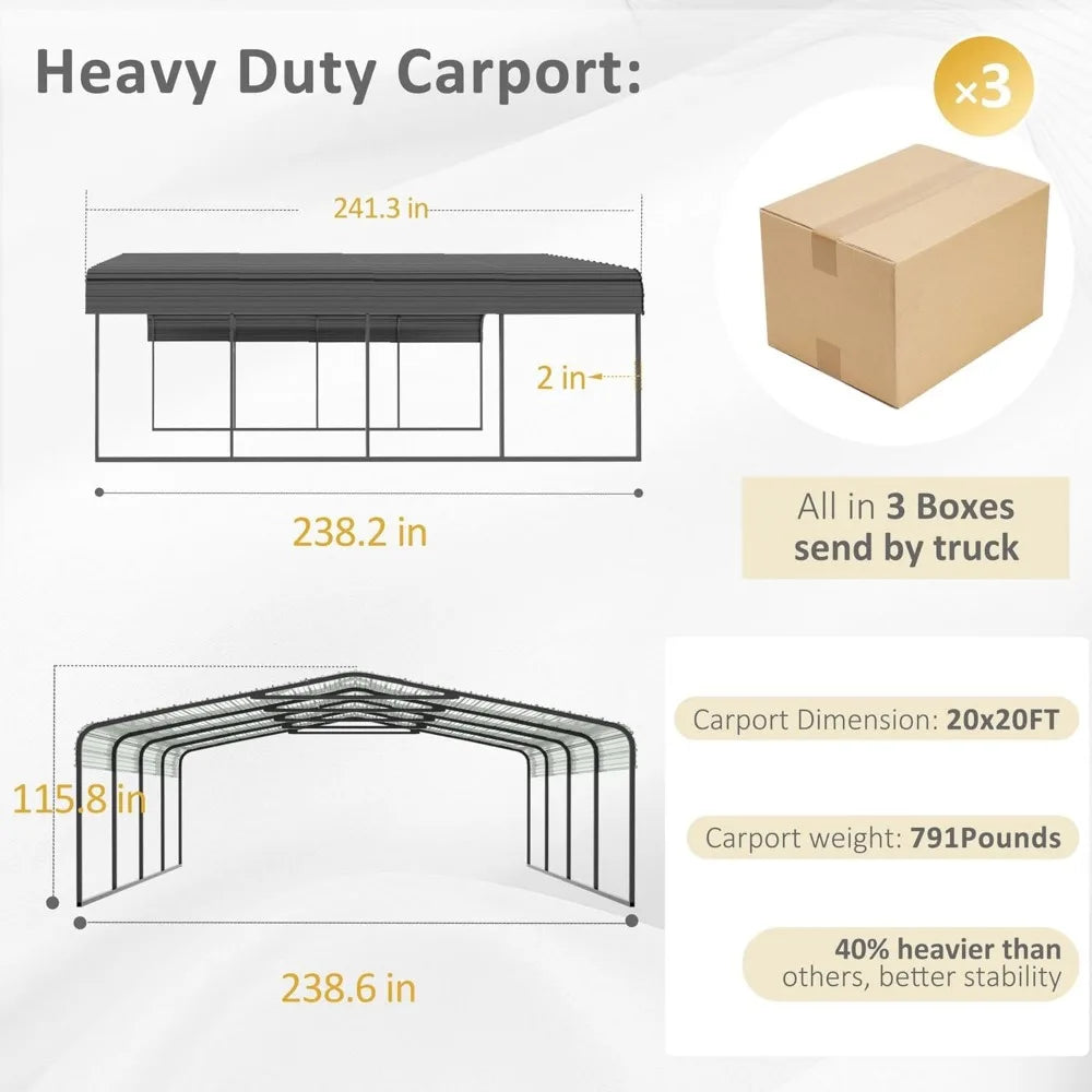 20' x 20' Heavy Duty Canopy with Galvanized Metal Roof