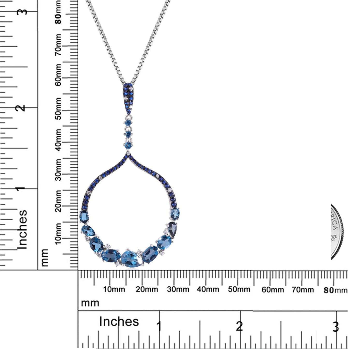 Blue Topaz  Pendant Necklace in 925 Sterling Silver - All About Variety