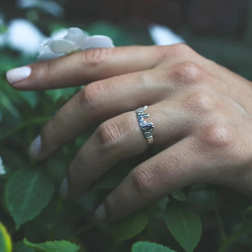 Stainless Steel Personalized Script Name Ring