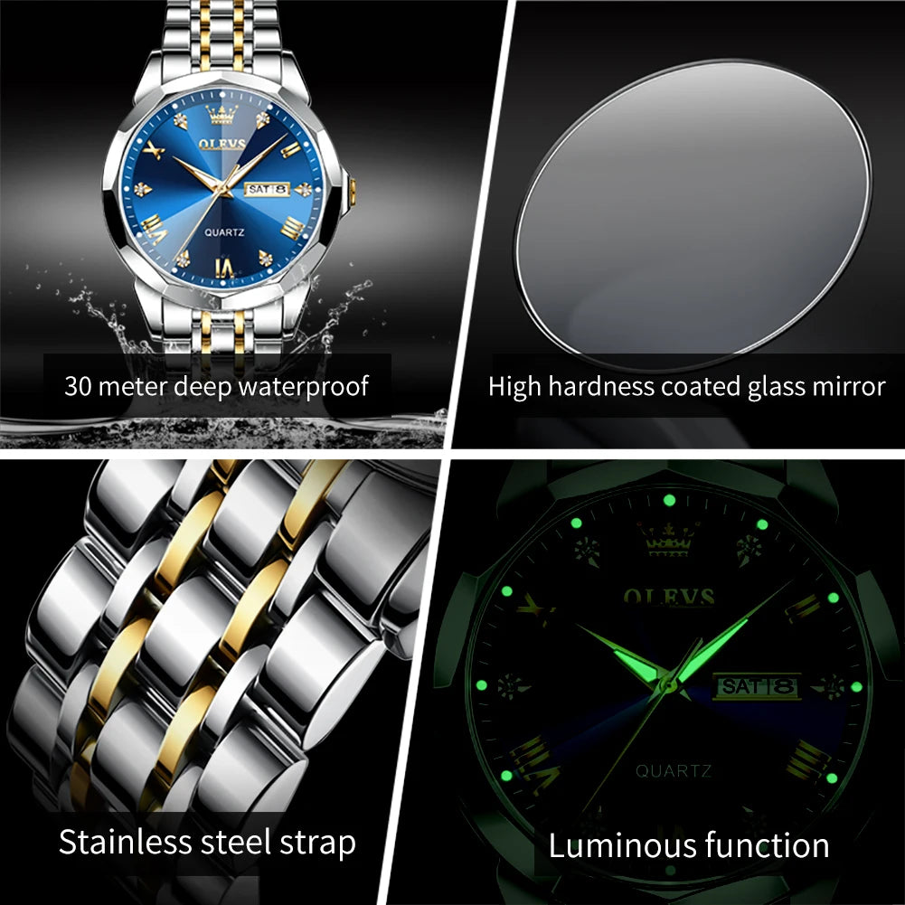 Men's Mirror Quartz Waterproof Luminous Stainless Steel Wristwatch - All About Variety