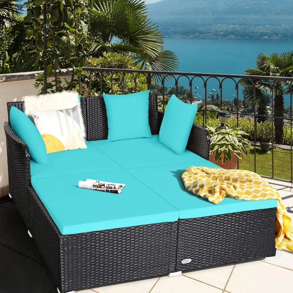 Outdoor Rattan Daybed Patio Loveseat Sofa Set