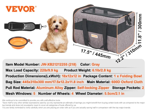 Pet Carrier Breathable with Telescopic Handle Wheels