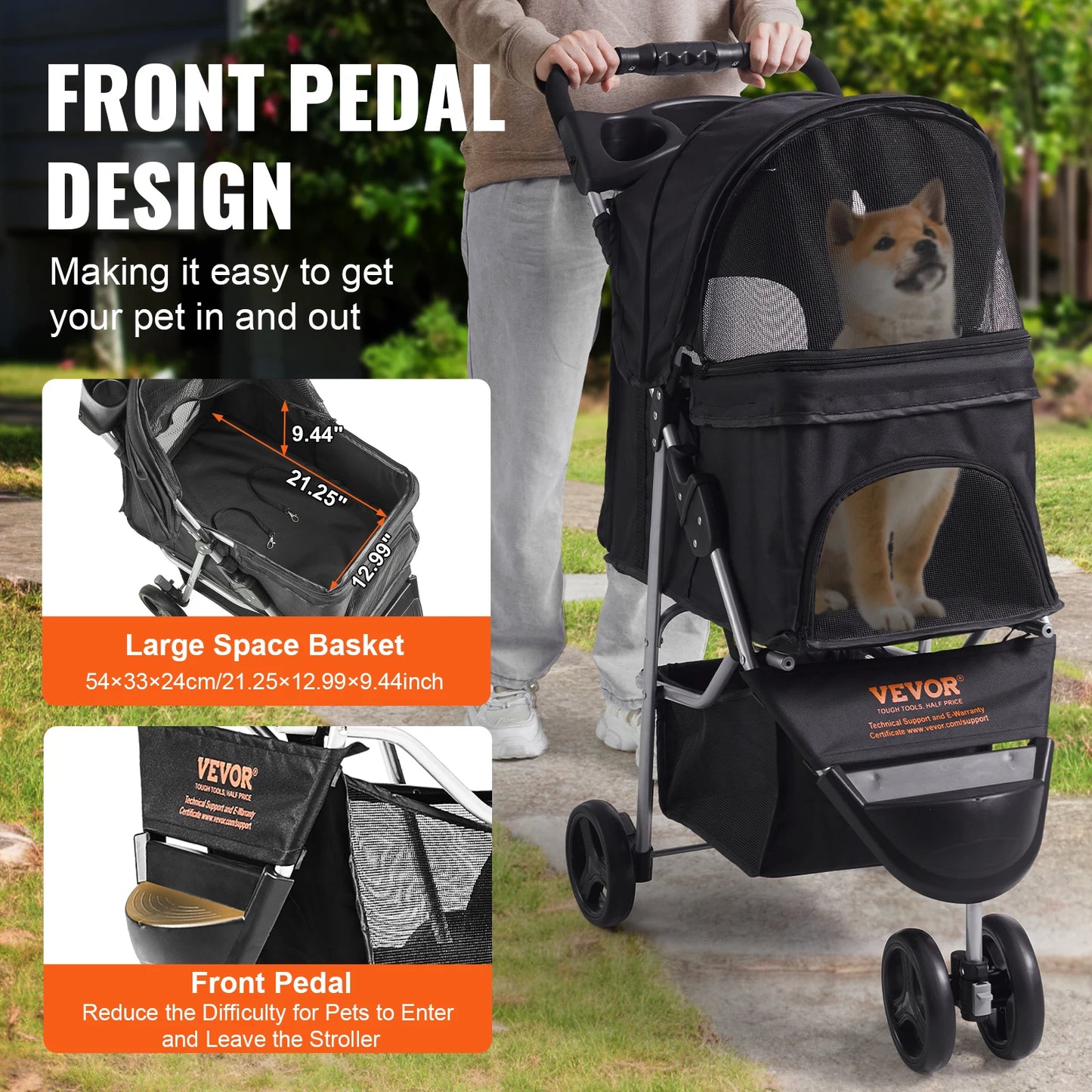 35lbs 3 Wheels Dog Stroller