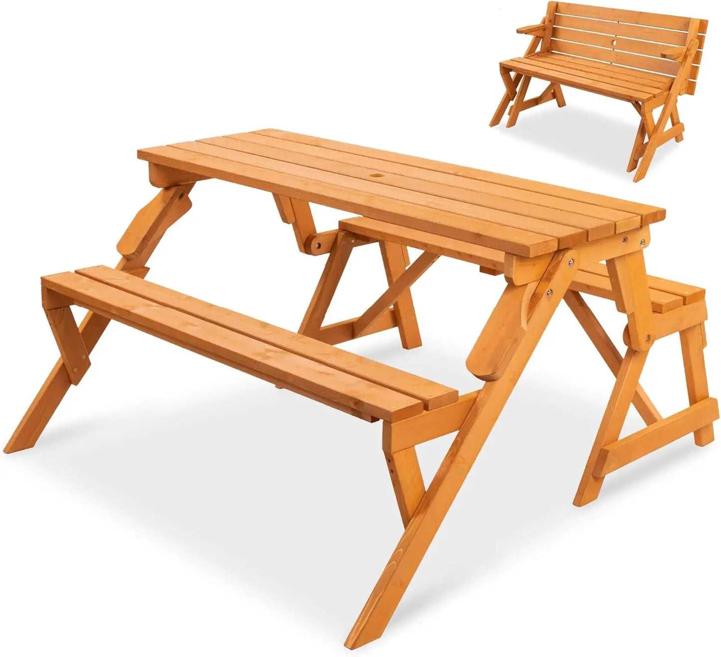 2-in-1 Interchangeable Outdoor Wooden Picnic Table Garden Bench f