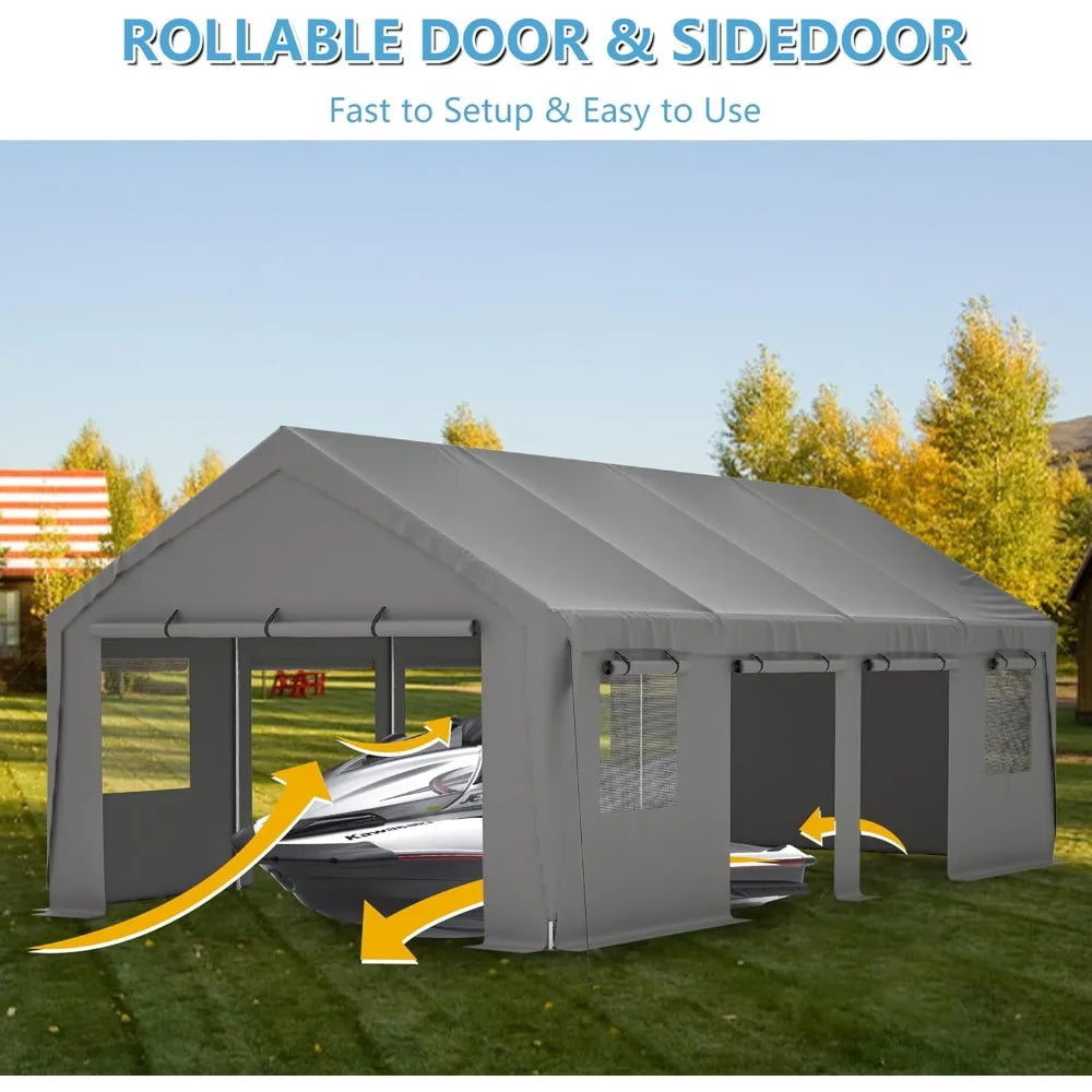 13'x 25' Heavy Duty Car Port with Roll-up Sidewall - All About Variety