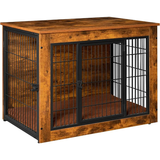 End Table Wooden Dogs Cage with Double Doors