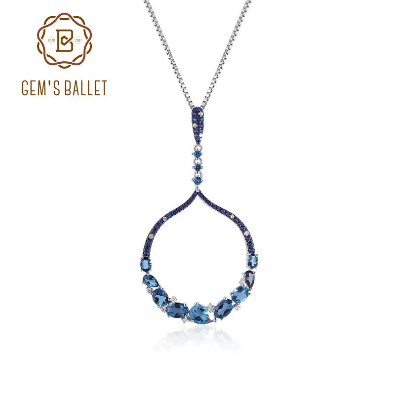 Blue Topaz  Pendant Necklace in 925 Sterling Silver - All About Variety