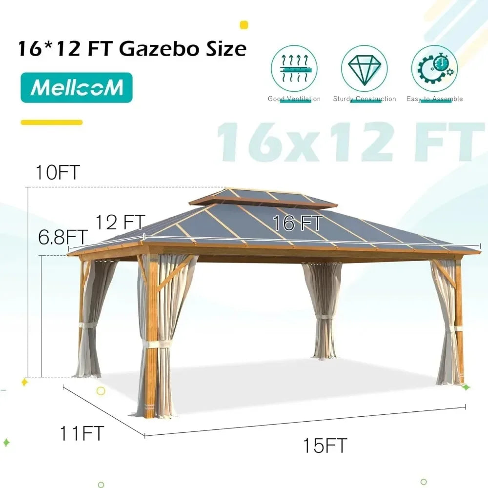 12x16FT Hardtop Gazebo, Curtains and Netting Included,