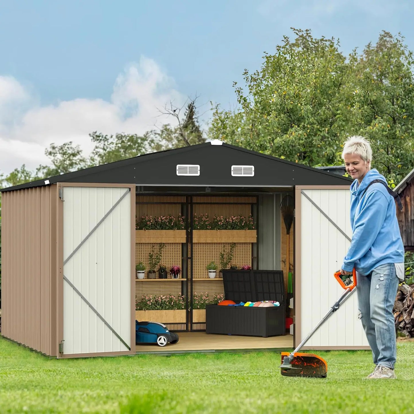 Outdoor Storage Metal Garden Shed with Lockable Door