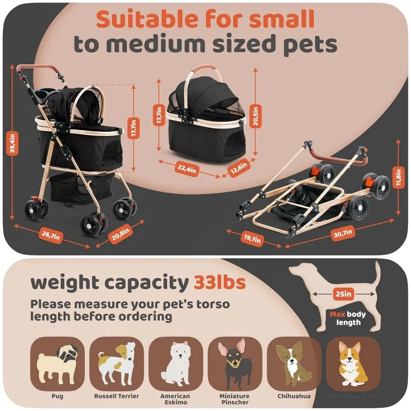 Dog, Cat Stroller – Zipperless Entry, Easy Fold