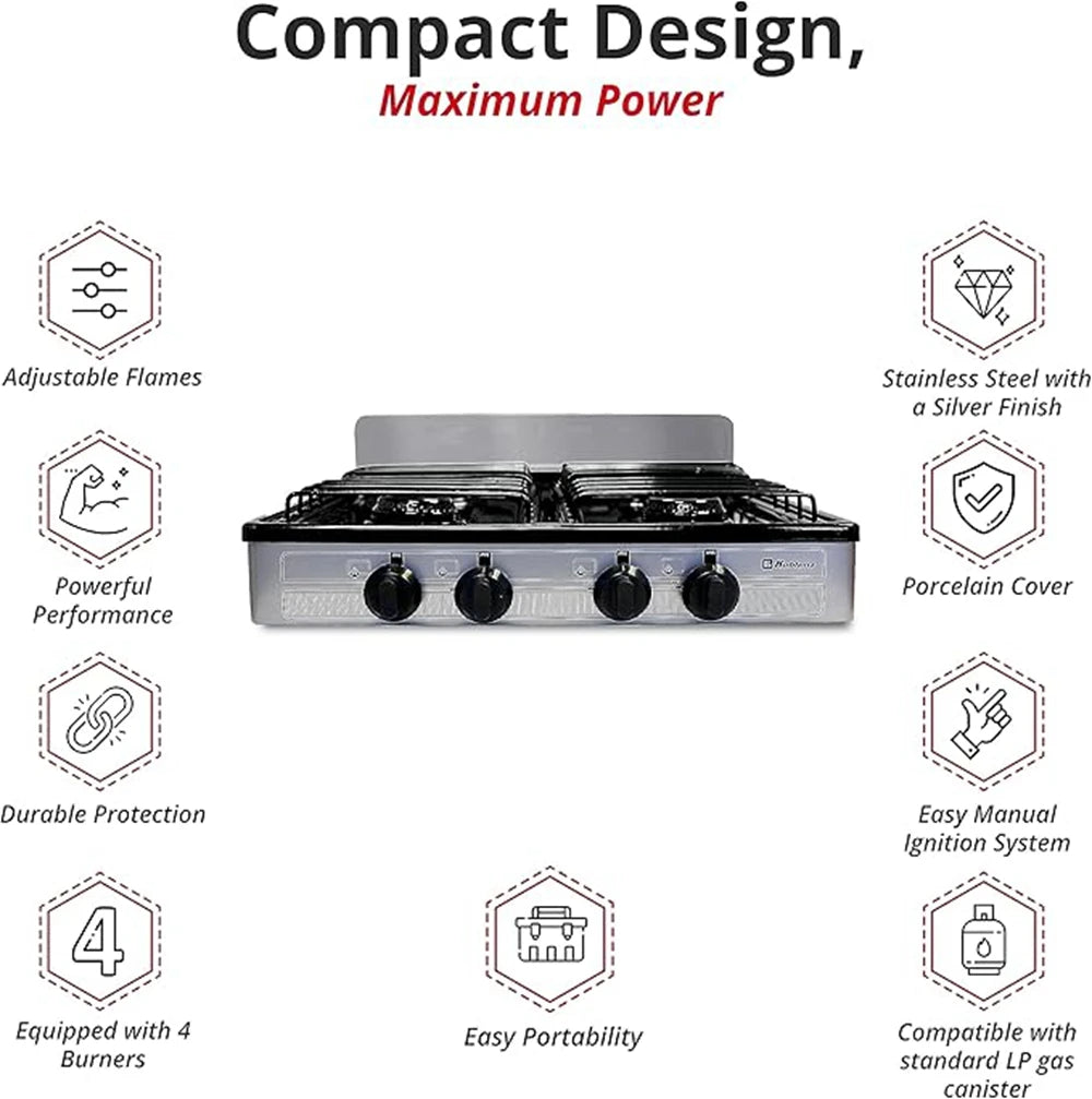 Portable Porcelain Cover and Four 16,000 BTU Burners