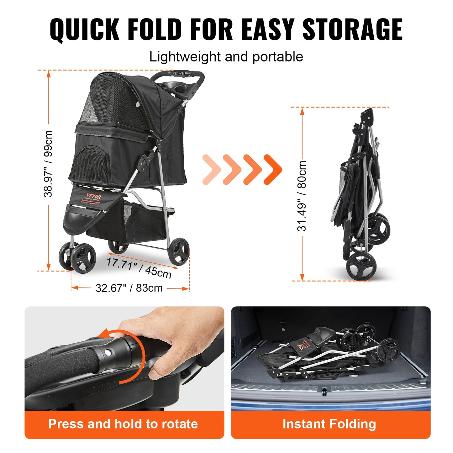 35lbs 3 Wheels Dog Stroller