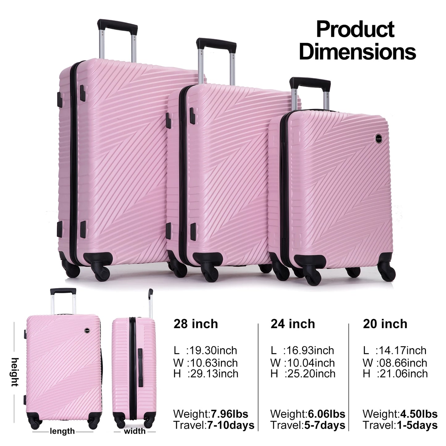 3 Piece Hardside Lightweight luggage 20" 24" 28"