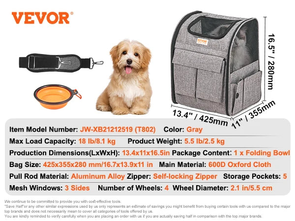 Pet Carrier Breathable Backpack with Telescopic Handle