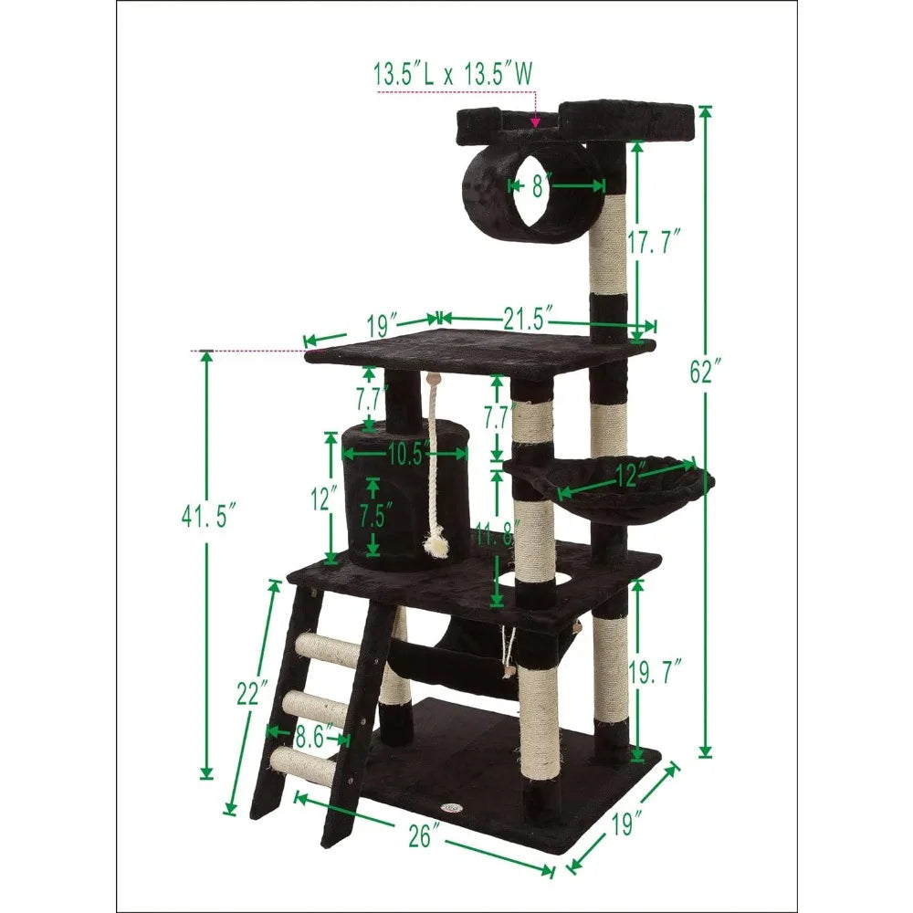 62-Inch Cat Tree, Multi-purpose All-in-one - All About Variety