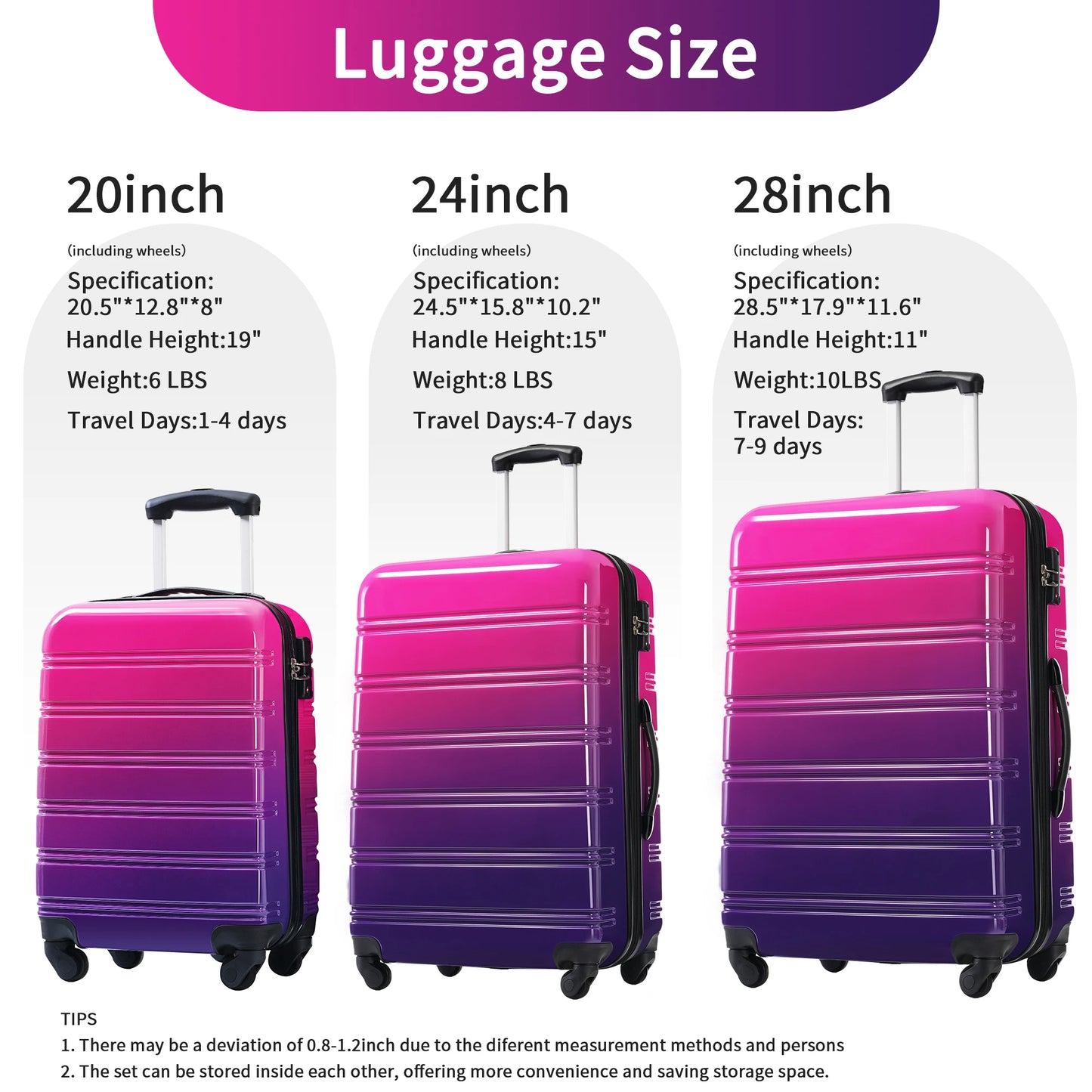 Hardshell Luggage Sets 3 Piece Expandable Suitcase