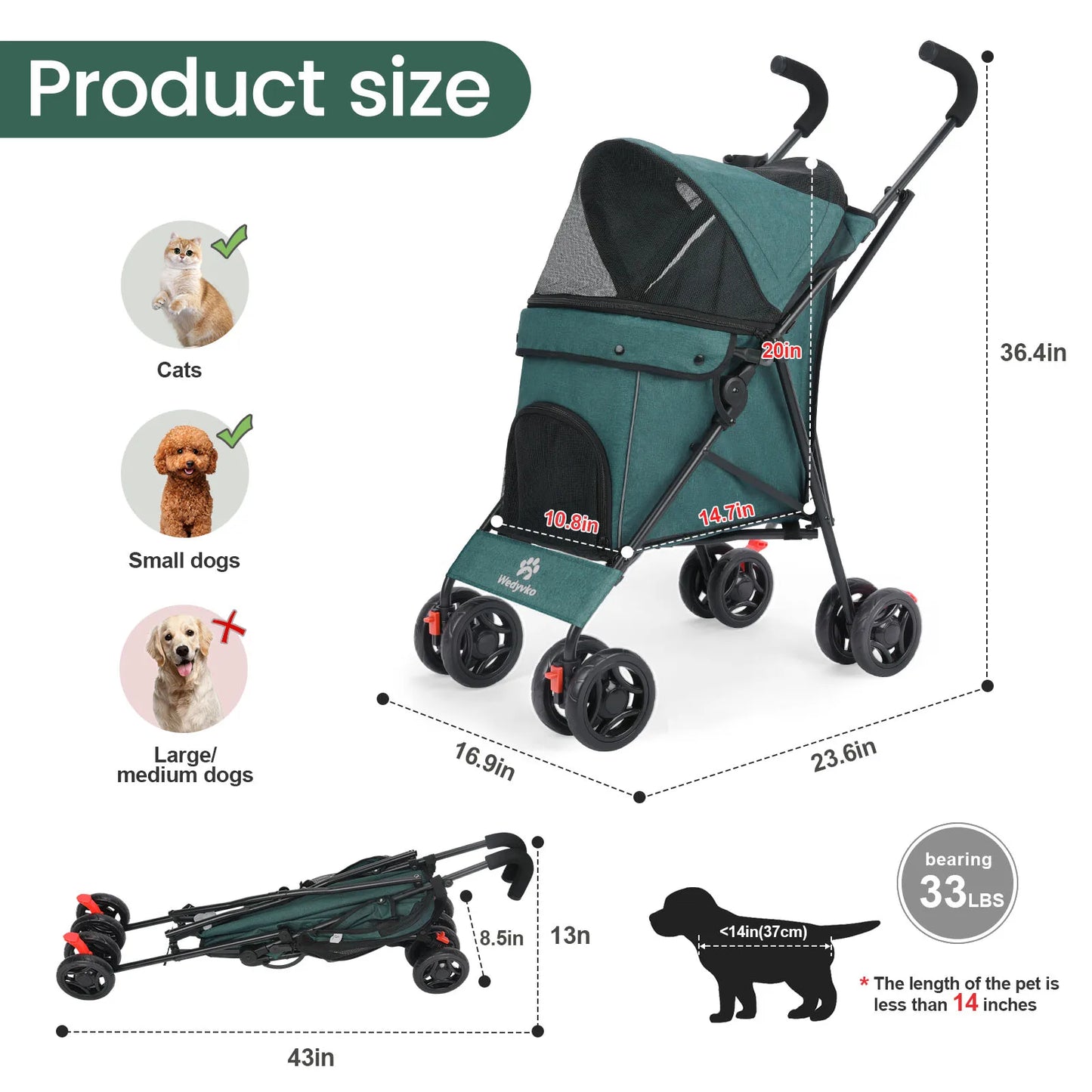 Breathable Lightweight Folding  Small, Medium Pet Stroller