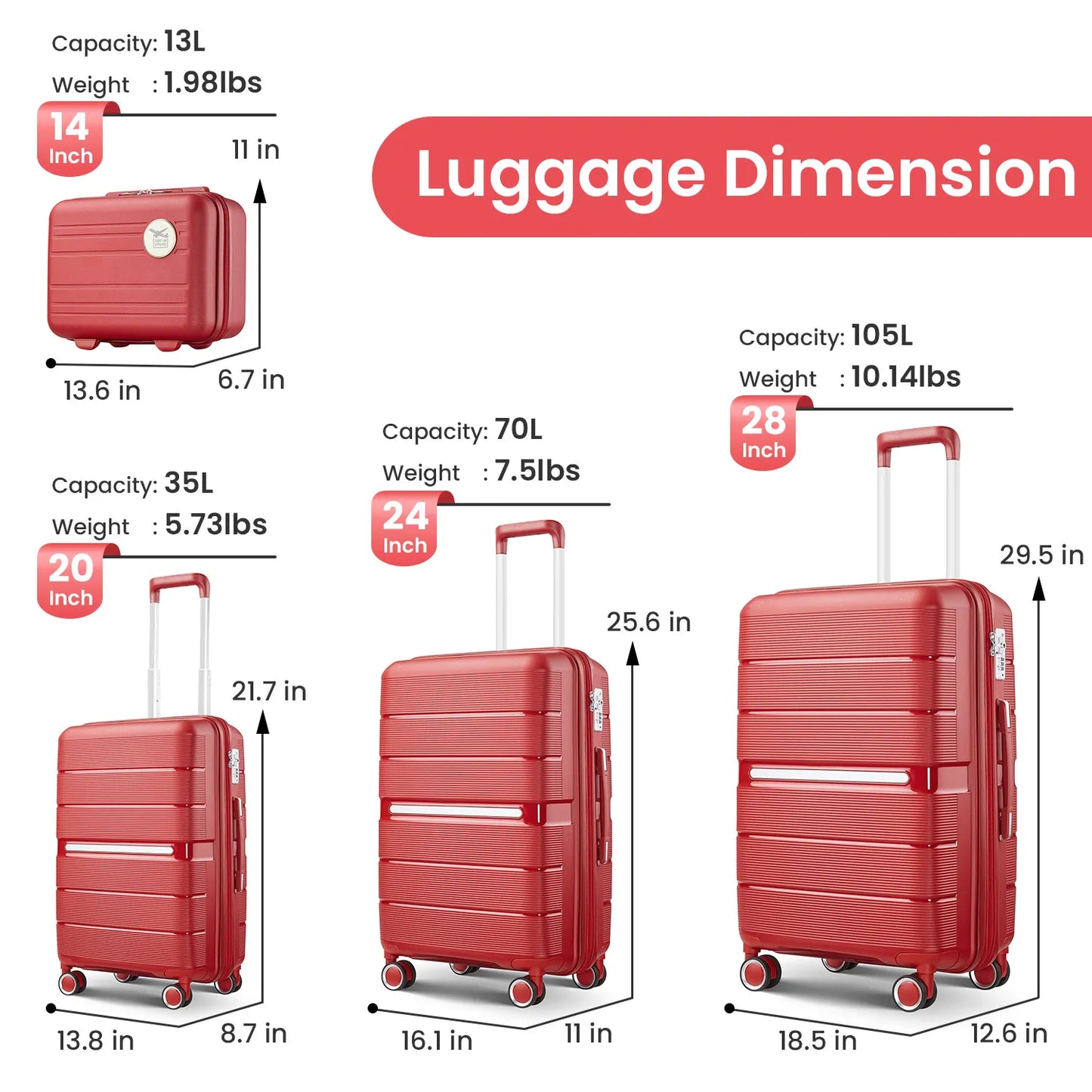 4 Piece (14/20/24/28) DurableTravel Companion with Lock