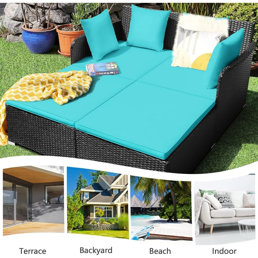 Outdoor Rattan Daybed Patio Loveseat Sofa Set