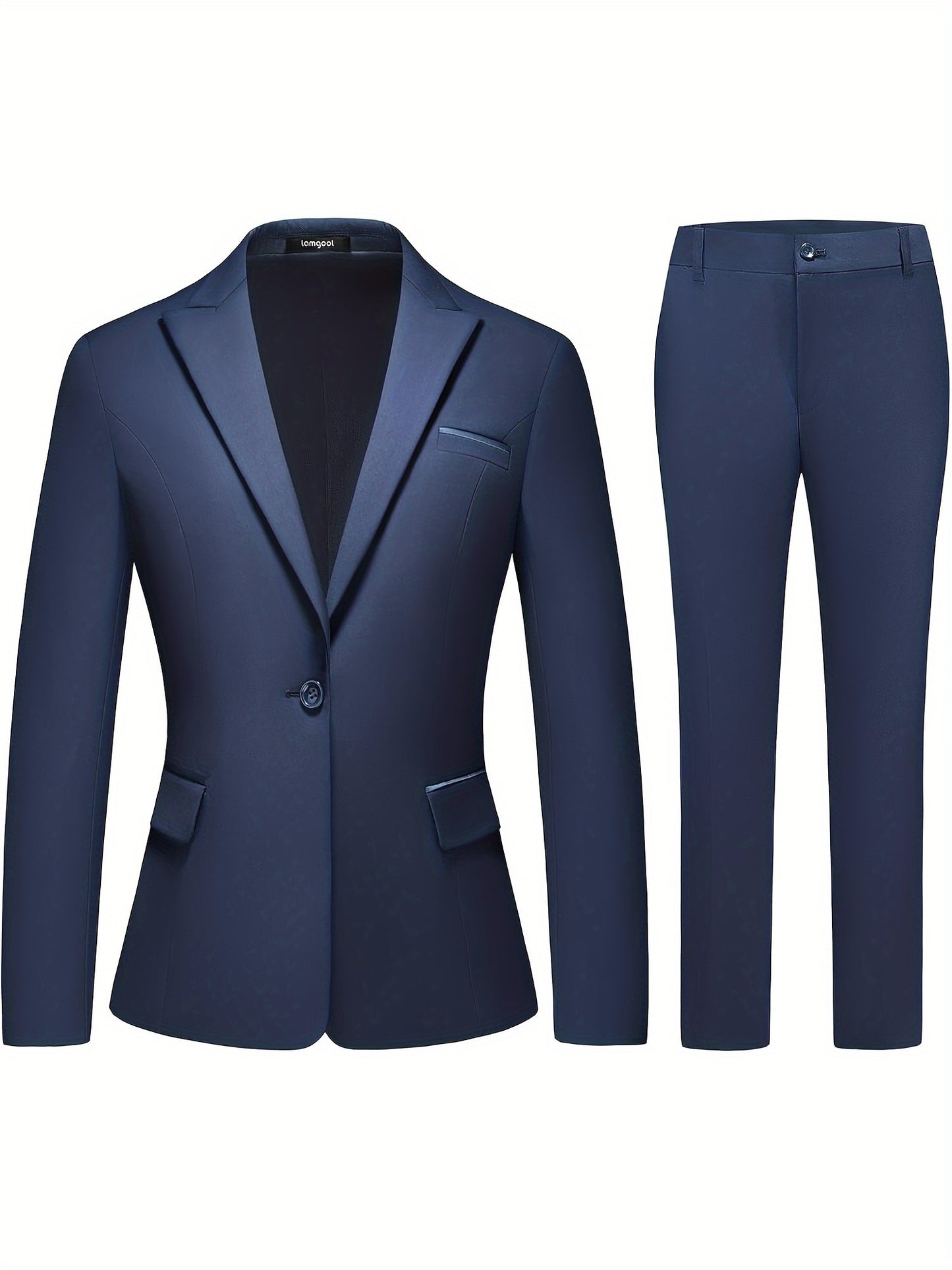 Single Button Lapel  Elegant Solid Color Business Pantsuits