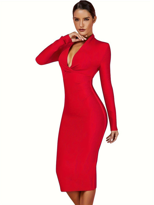 Deep V Neck Bodycon Dress for Women