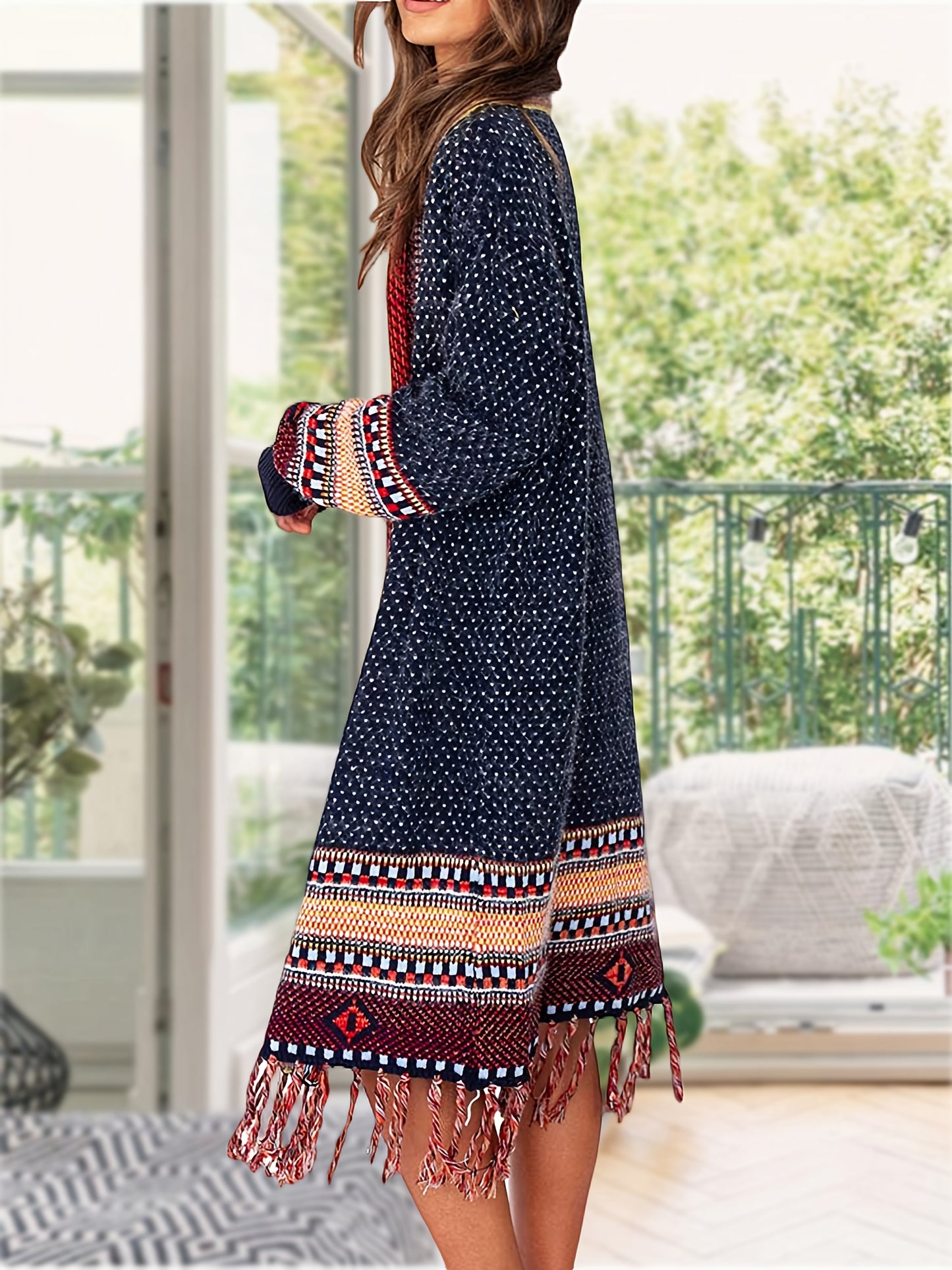 Women Boho Cardigan Sweater Long Open Front