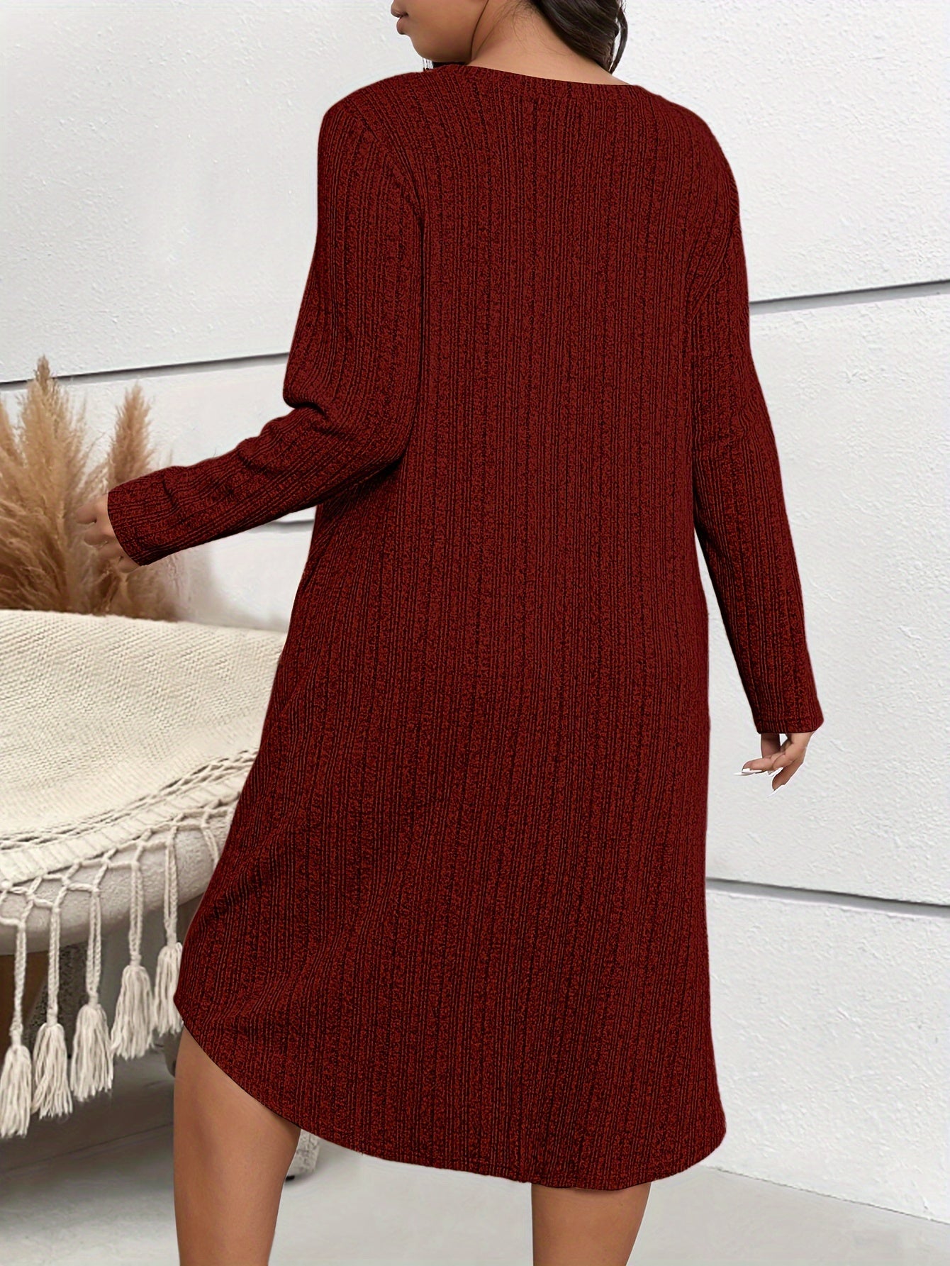 Plus Size Crew Neck Long Sleeve Dress