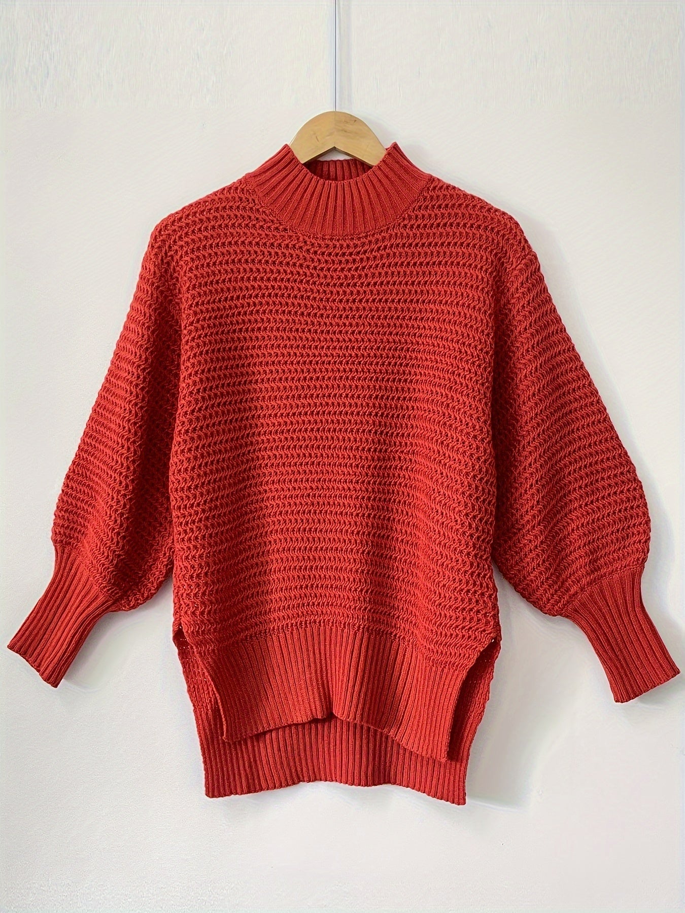 Elegant Long Sleeve Hem Mock Neck Sweater