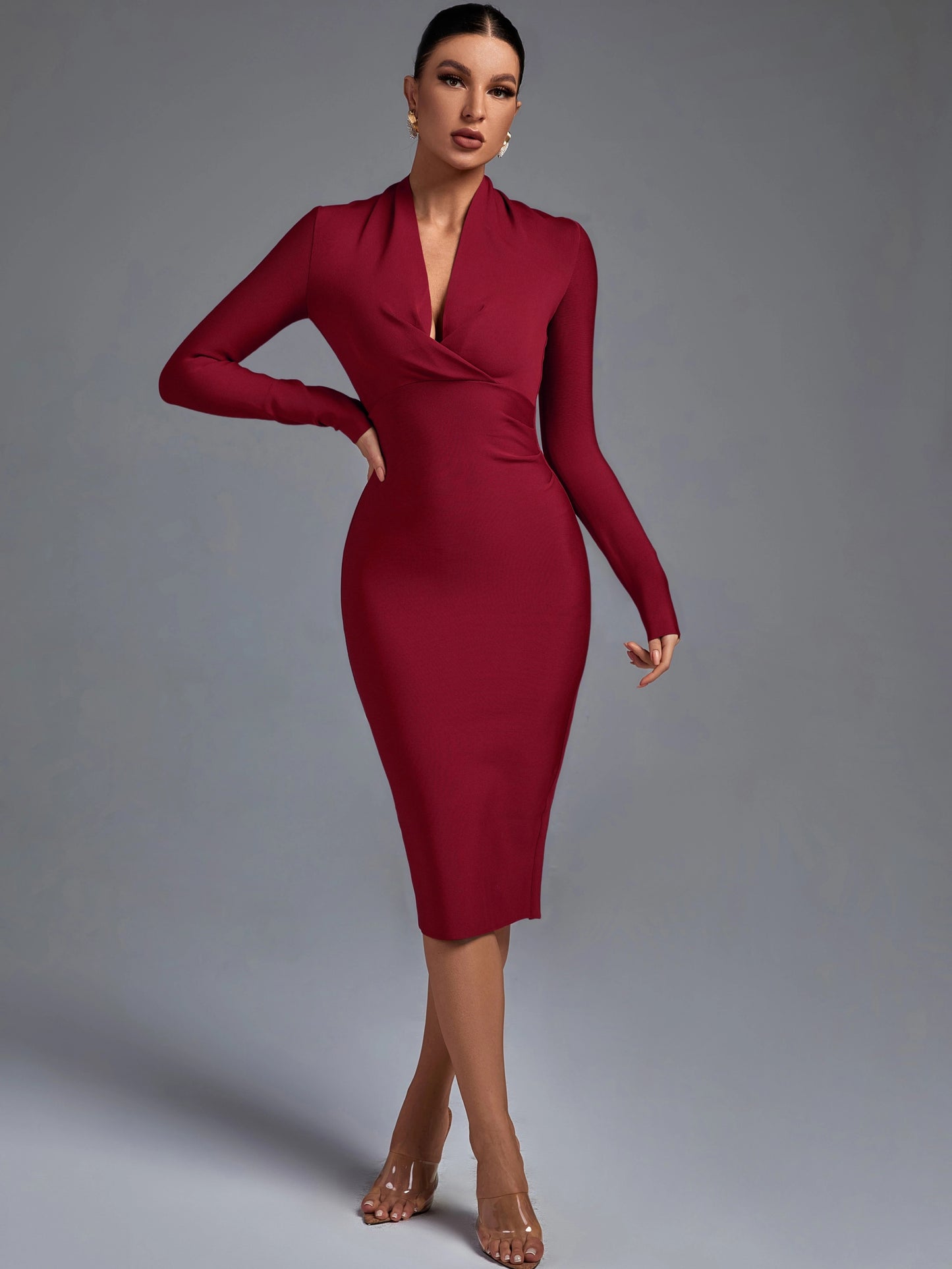 Deep V Neck Bodycon Dress for Women