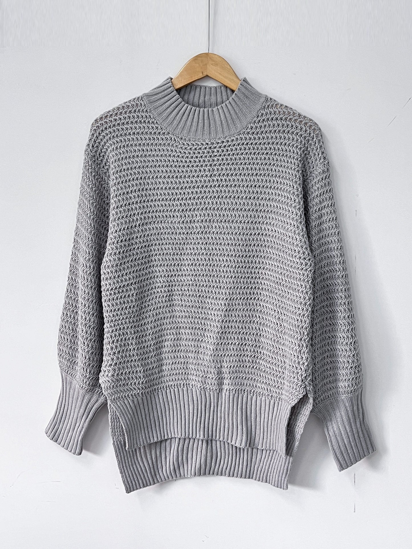 Elegant Long Sleeve Hem Mock Neck Sweater