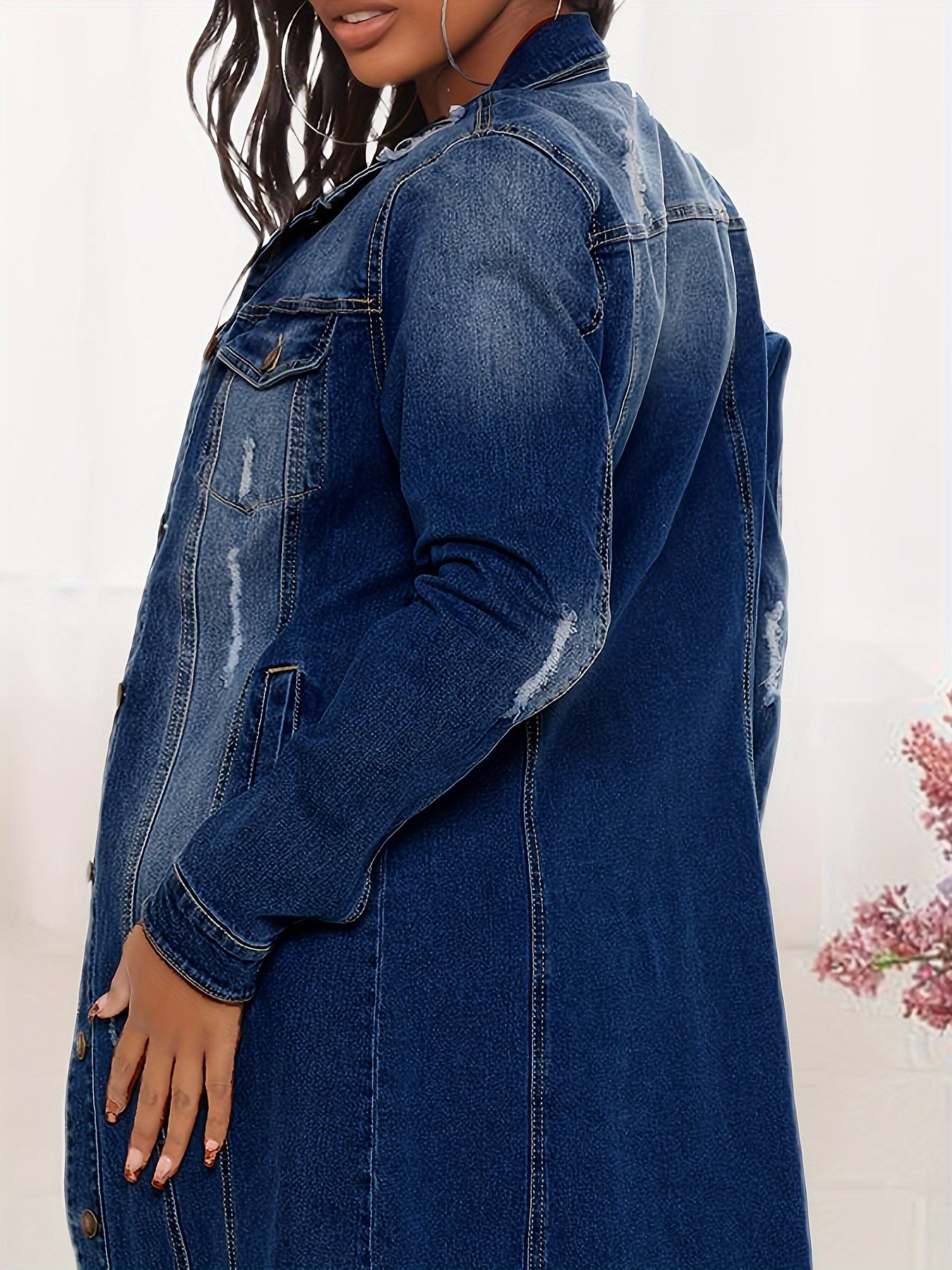 Long Midi Women's Denim Jean Trench Coat