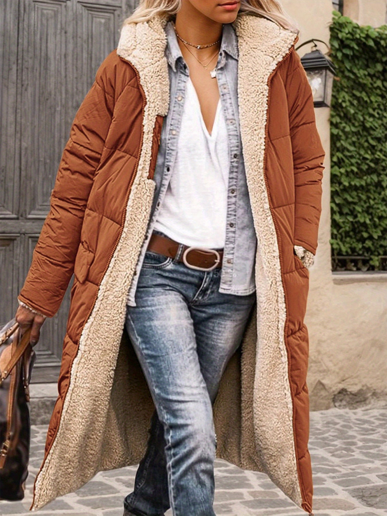 Long Winter Coat With Double-sided Hooded Zipper