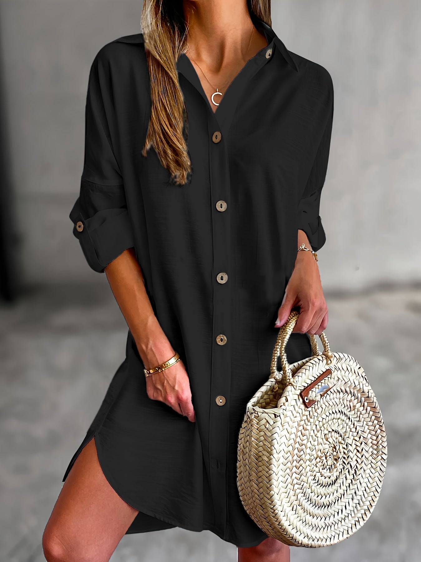 Long Sleeve Lapel Shirt Dress