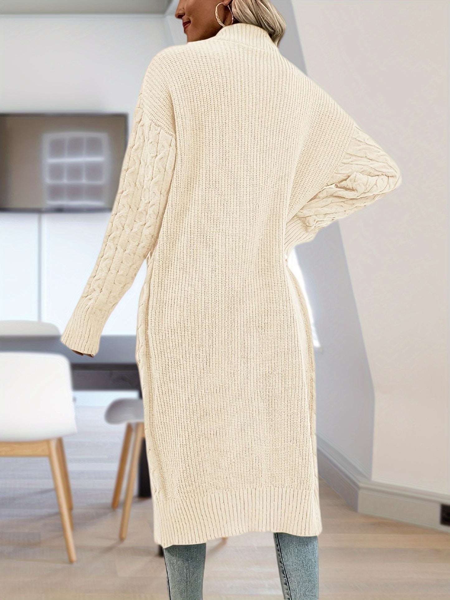 Long Womens Cable Knit Open Front Cardigan Sweater