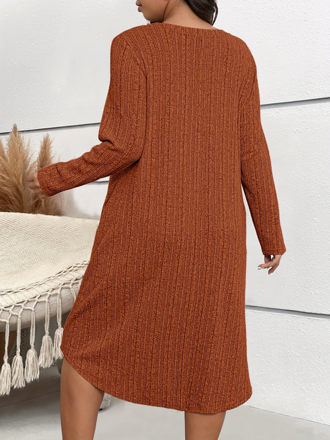 Plus Size Crew Neck Long Sleeve Dress