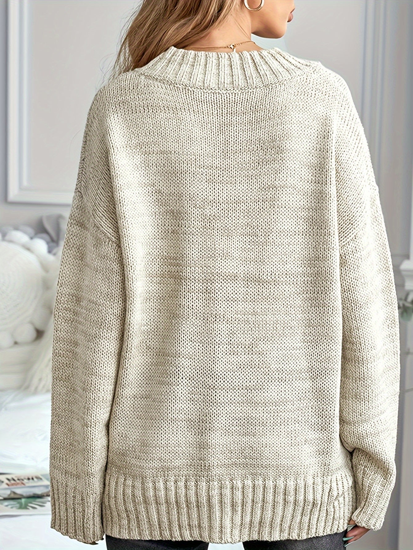 V-Neck Knit Pullover Sweater - Soft, Casual, Long Sleeve